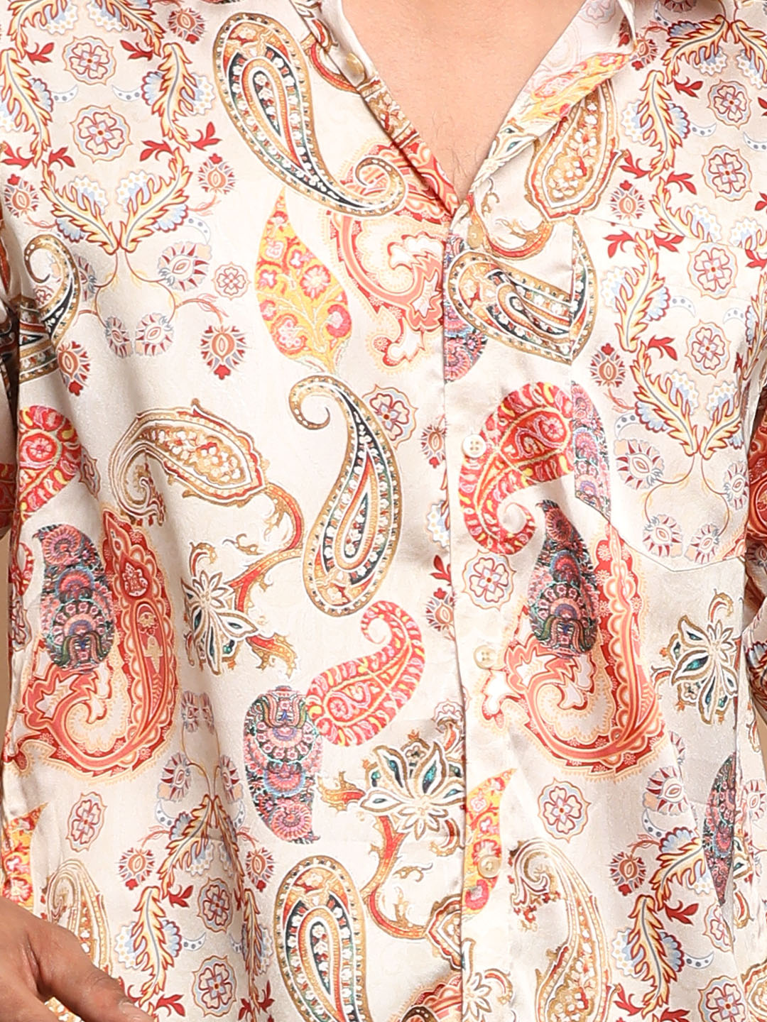 Vastramay Men's Multicolored-Base-Beige Satin Ethnic Shirt - Distacart