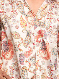 Thumbnail for Vastramay Men's Multicolored-Base-Beige Satin Ethnic Shirt - Distacart
