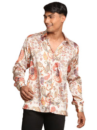 Thumbnail for Vastramay Men's Multicolored-Base-Beige Satin Ethnic Shirt - Distacart