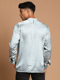 Thumbnail for Vastramay Men's Grey And White Satin Ethnic Shirt - Distacart