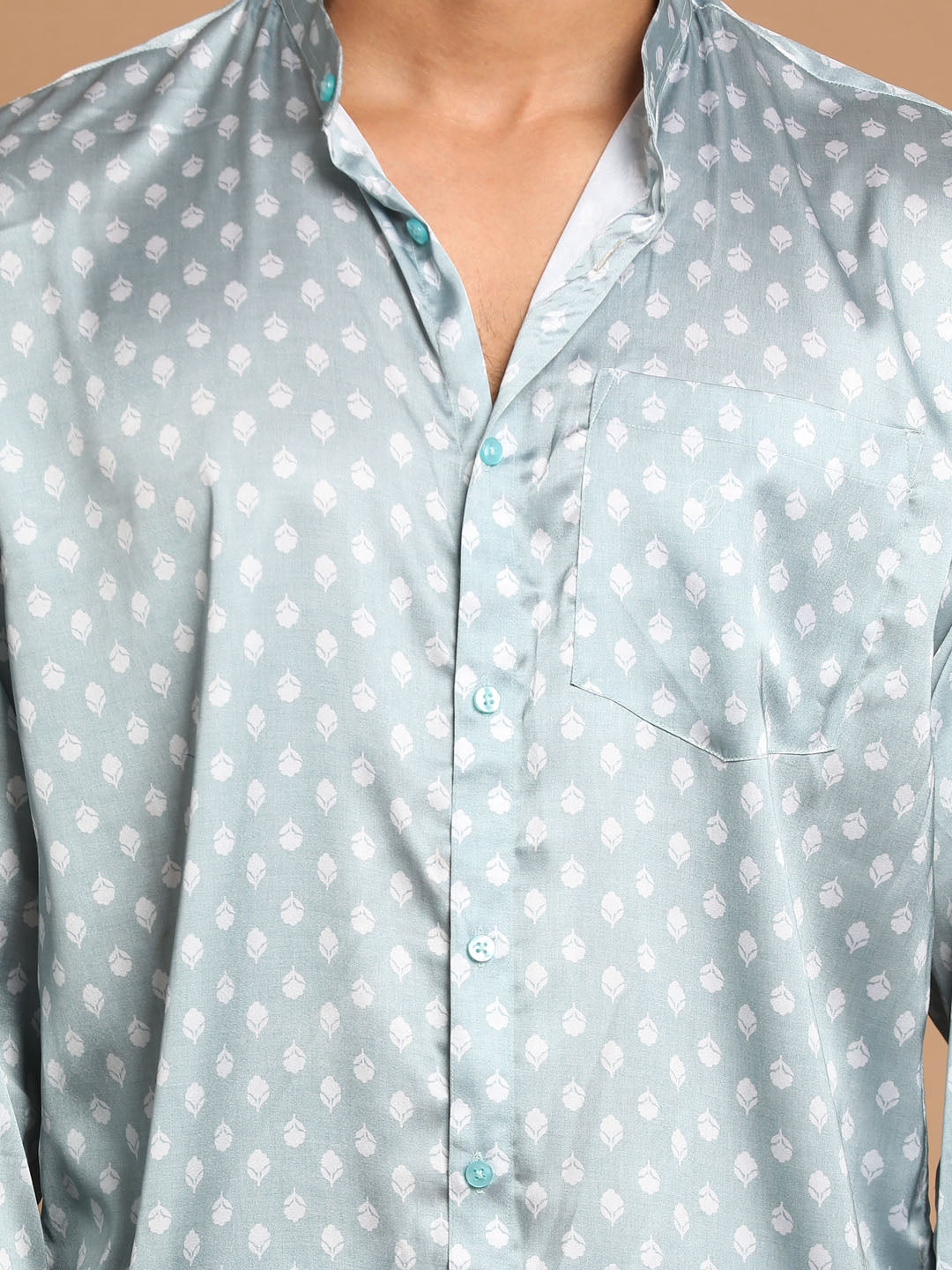 Vastramay Men's Grey And White Satin Ethnic Shirt - Distacart