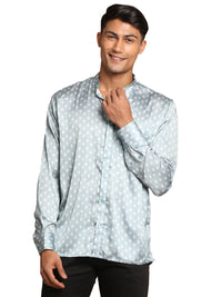 Thumbnail for Vastramay Men's Grey And White Satin Ethnic Shirt - Distacart