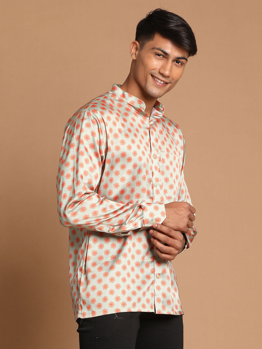 Vastramay Men's Multicolored-Base-Mint Satin Ethnic Shirt - Distacart