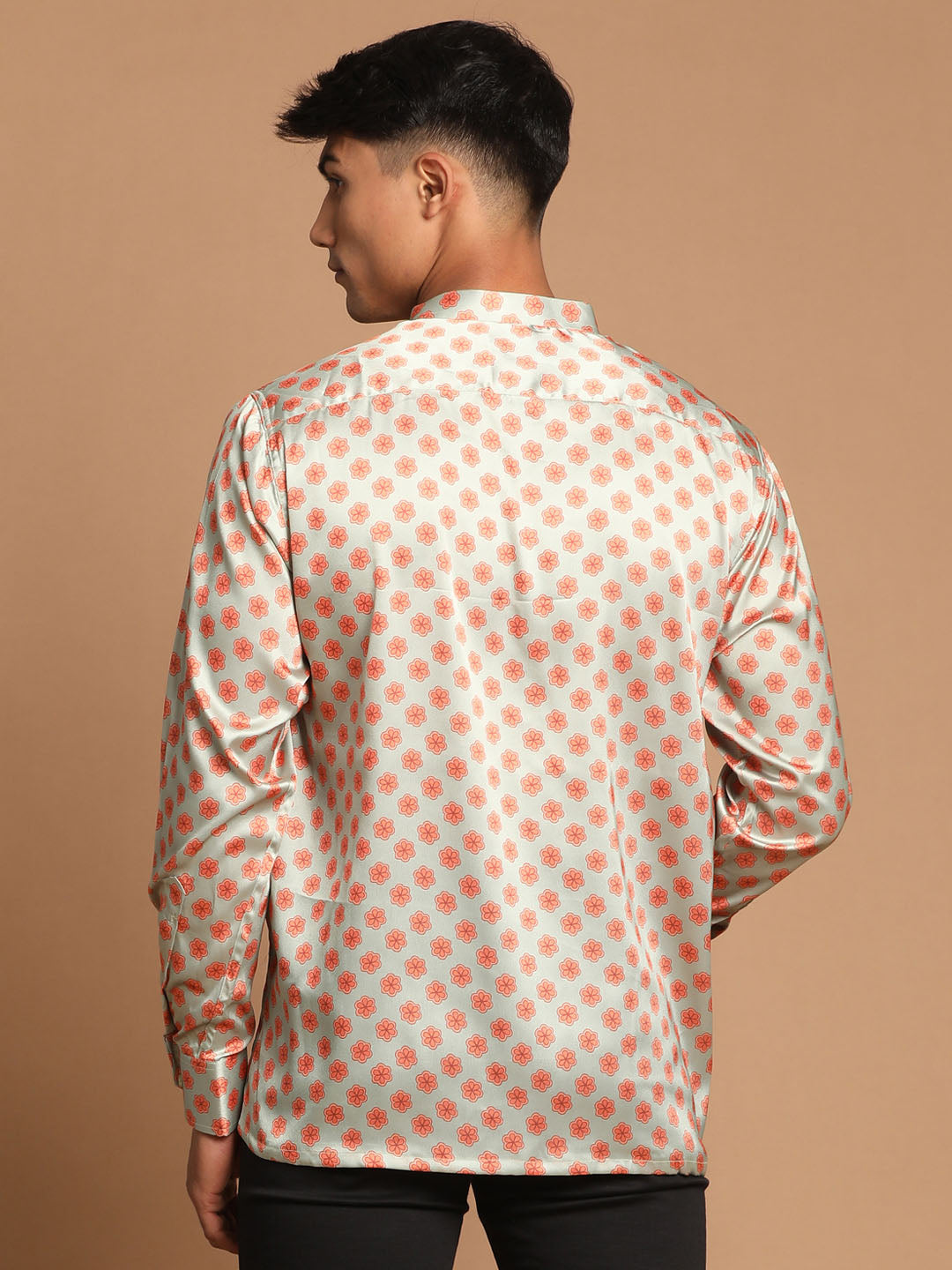 Vastramay Men's Multicolored-Base-Mint Satin Ethnic Shirt - Distacart