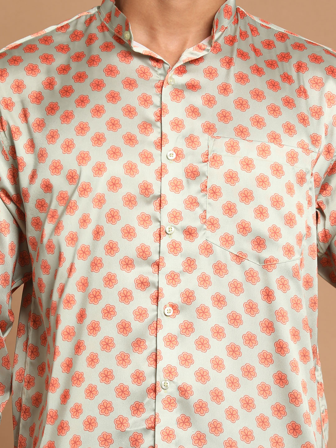 Vastramay Men's Multicolored-Base-Mint Satin Ethnic Shirt - Distacart