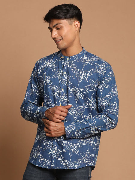 Shvaas By Vastramay Men's Indigo Blue Cotton Ethnic Shirt - Distacart