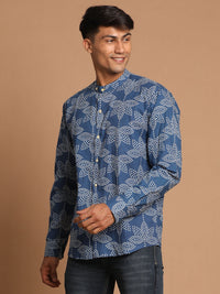 Thumbnail for Shvaas By Vastramay Men's Indigo Blue Cotton Ethnic Shirt - Distacart