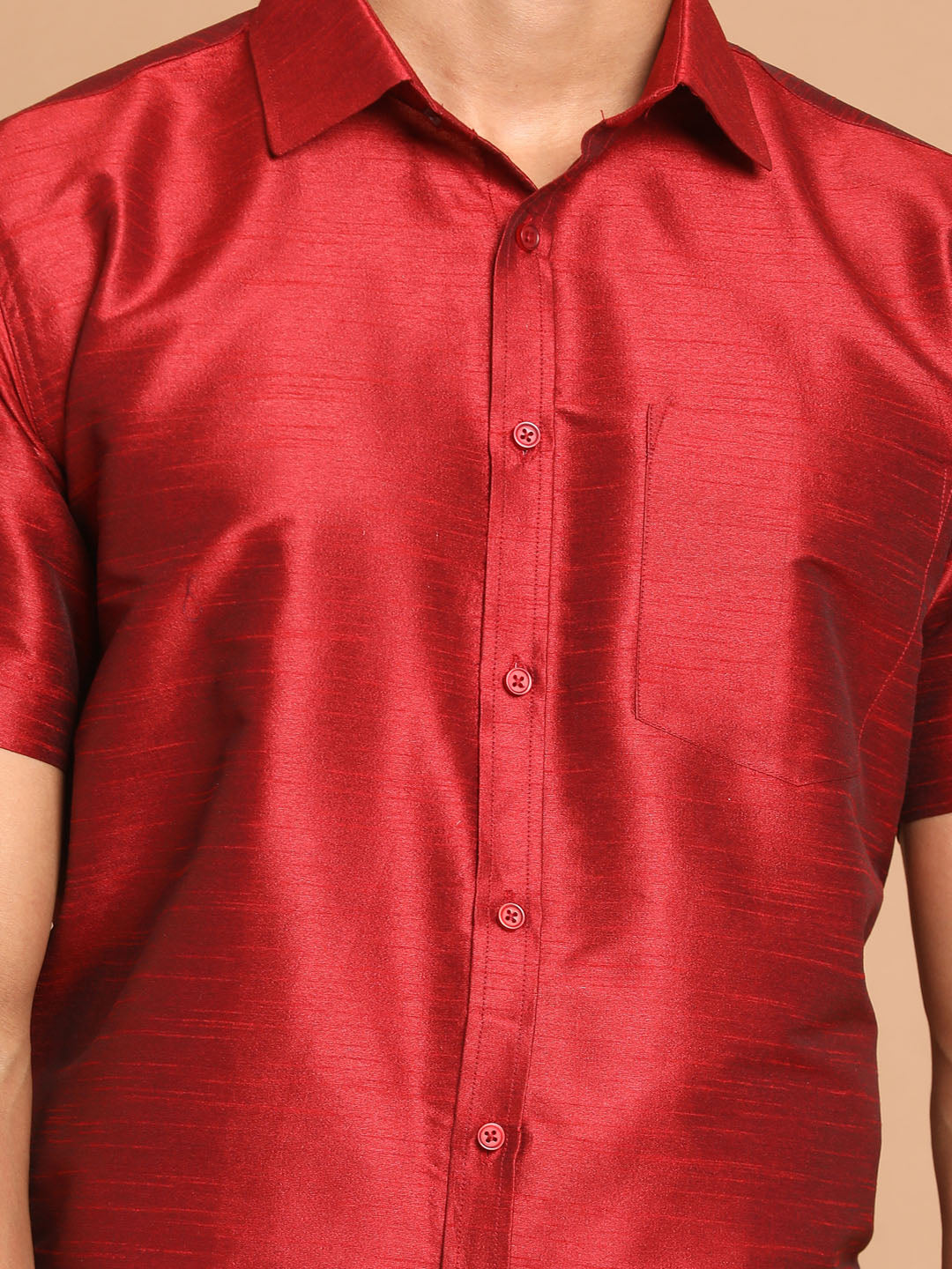 VM by Vastramay Men's Maroon And White Silk Blend Shirt And Mundu - Distacart