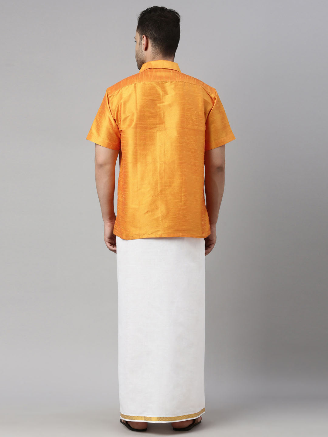 VM by Vastramay Men's Orange And White Silk Blend Shirt And Mundu - Distacart