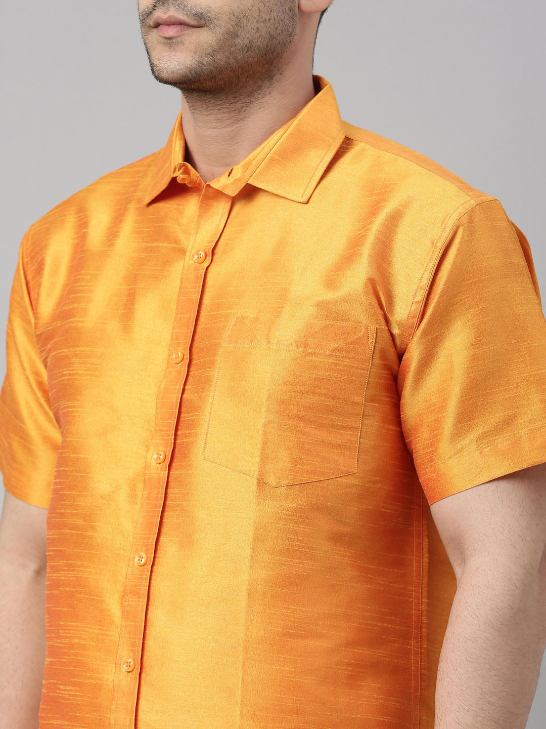 VM by Vastramay Men's Orange And White Silk Blend Shirt And Mundu - Distacart
