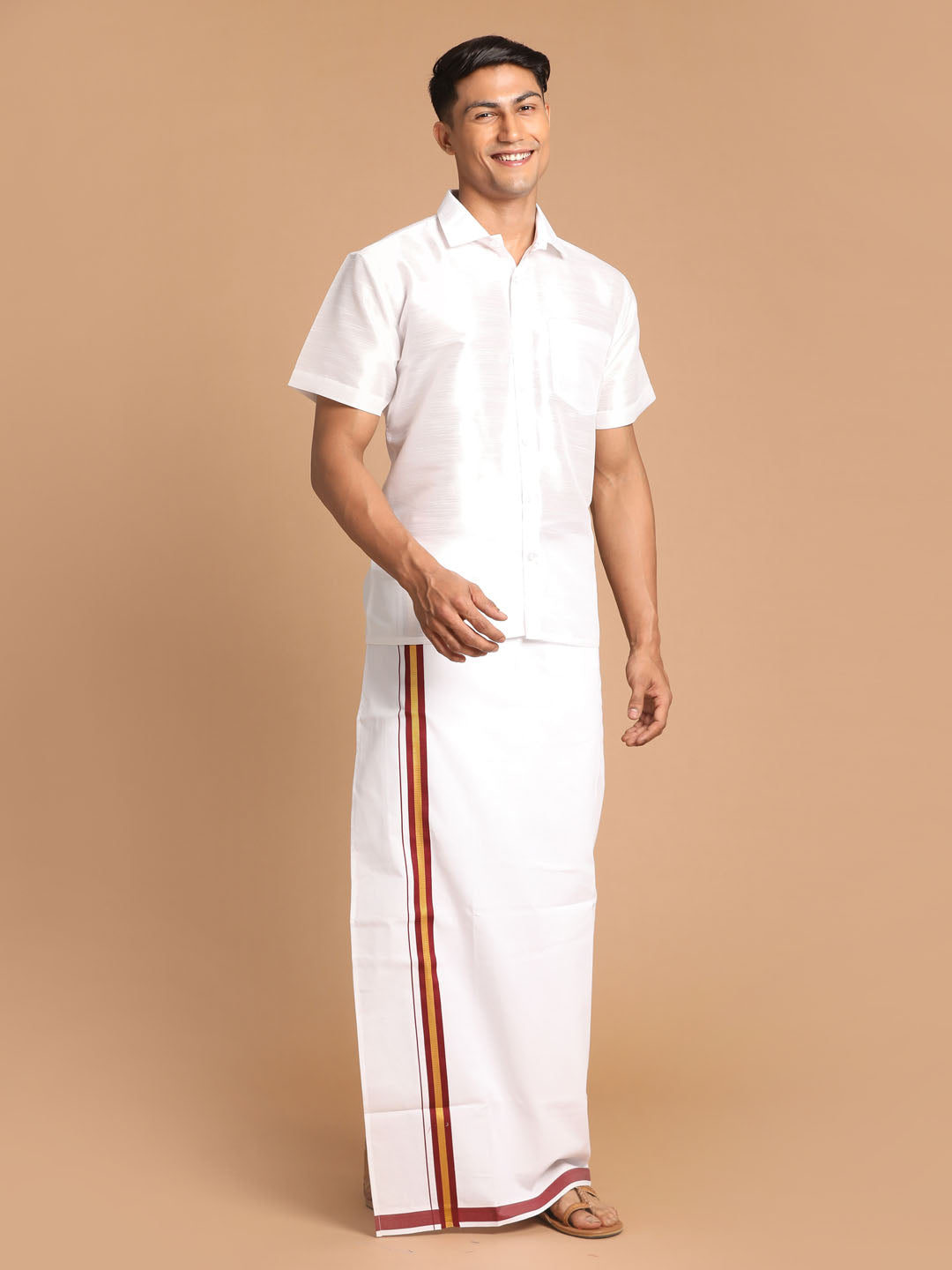 VM by Vastramay Men's White Silk Blend Shirt And Mundu - Distacart