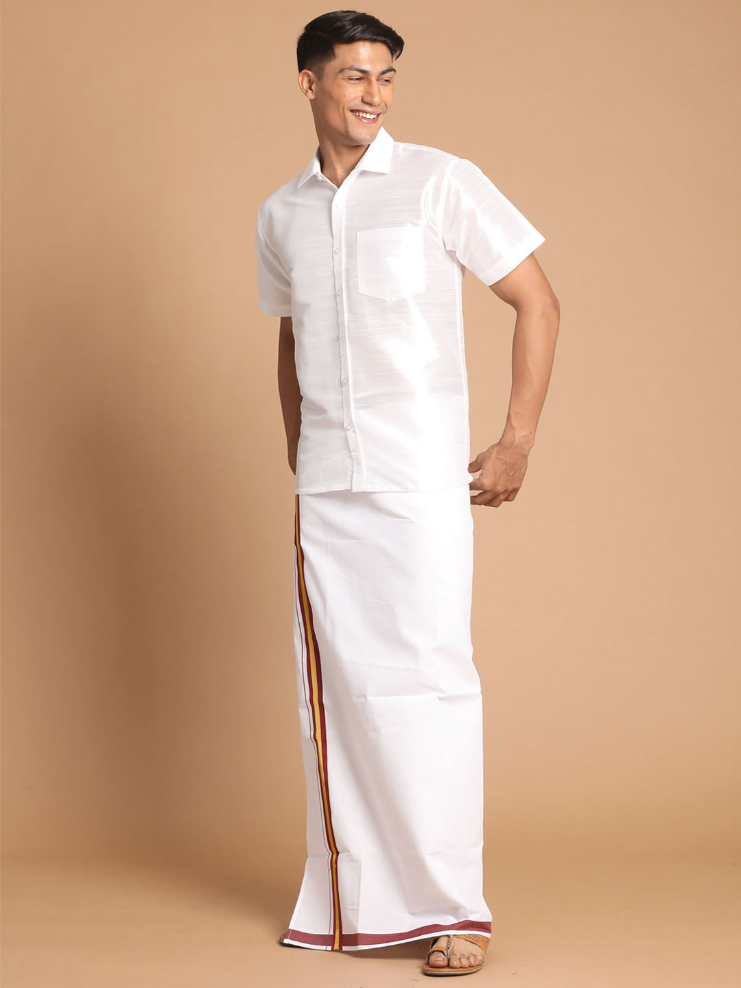 VM by Vastramay Men's White Silk Blend Shirt And Mundu - Distacart