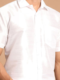 Thumbnail for VM by Vastramay Men's White Silk Blend Shirt And Mundu - Distacart