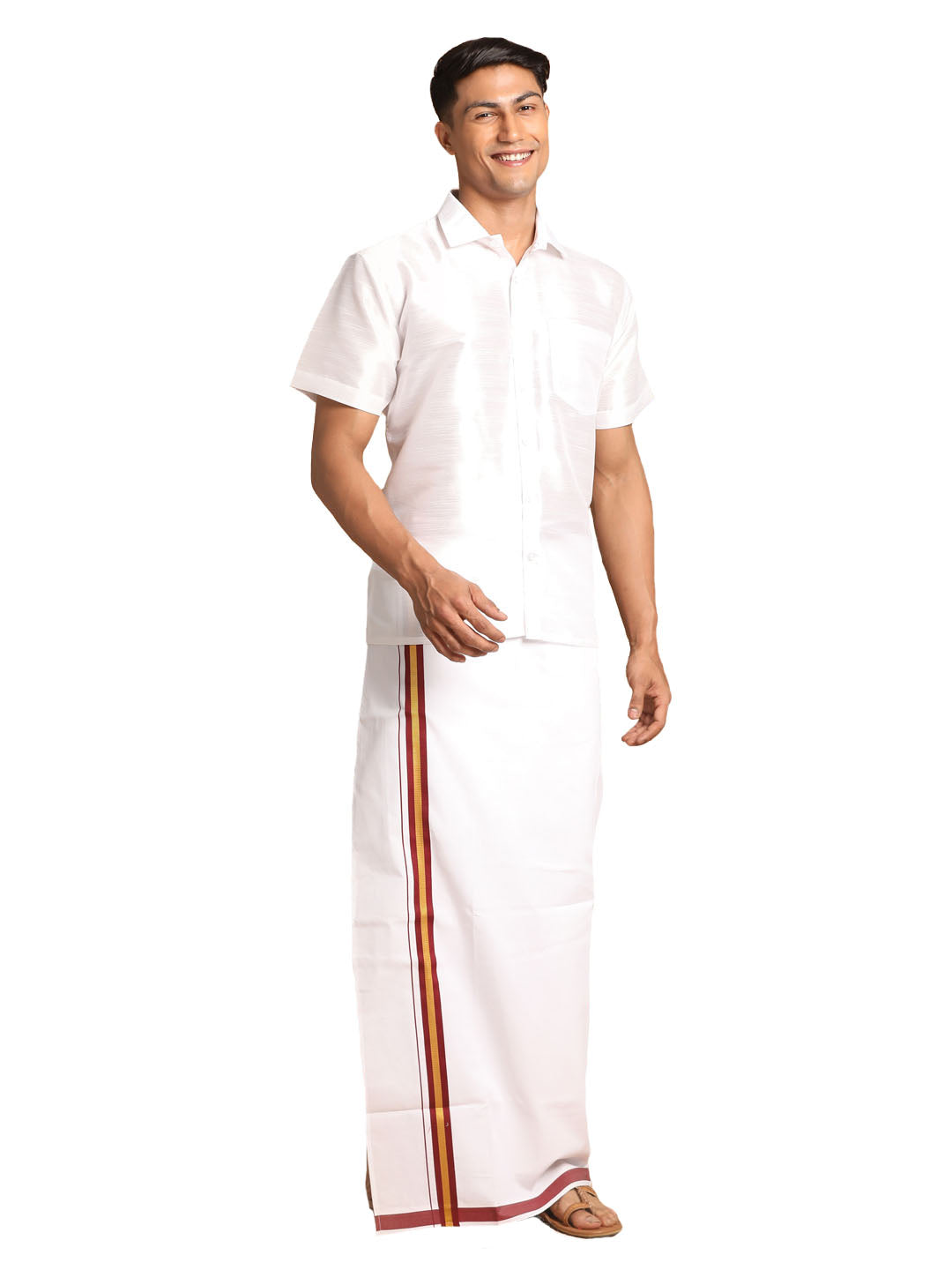 VM by Vastramay Men's White Silk Blend Shirt And Mundu - Distacart