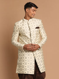 Thumbnail for Vastramay Men's Beige Silk Blend Sherwani Only Top - Distacart