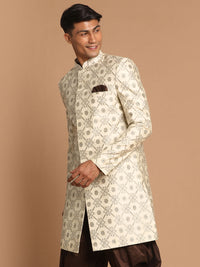 Thumbnail for Vastramay Men's Beige Silk Blend Sherwani Only Top - Distacart
