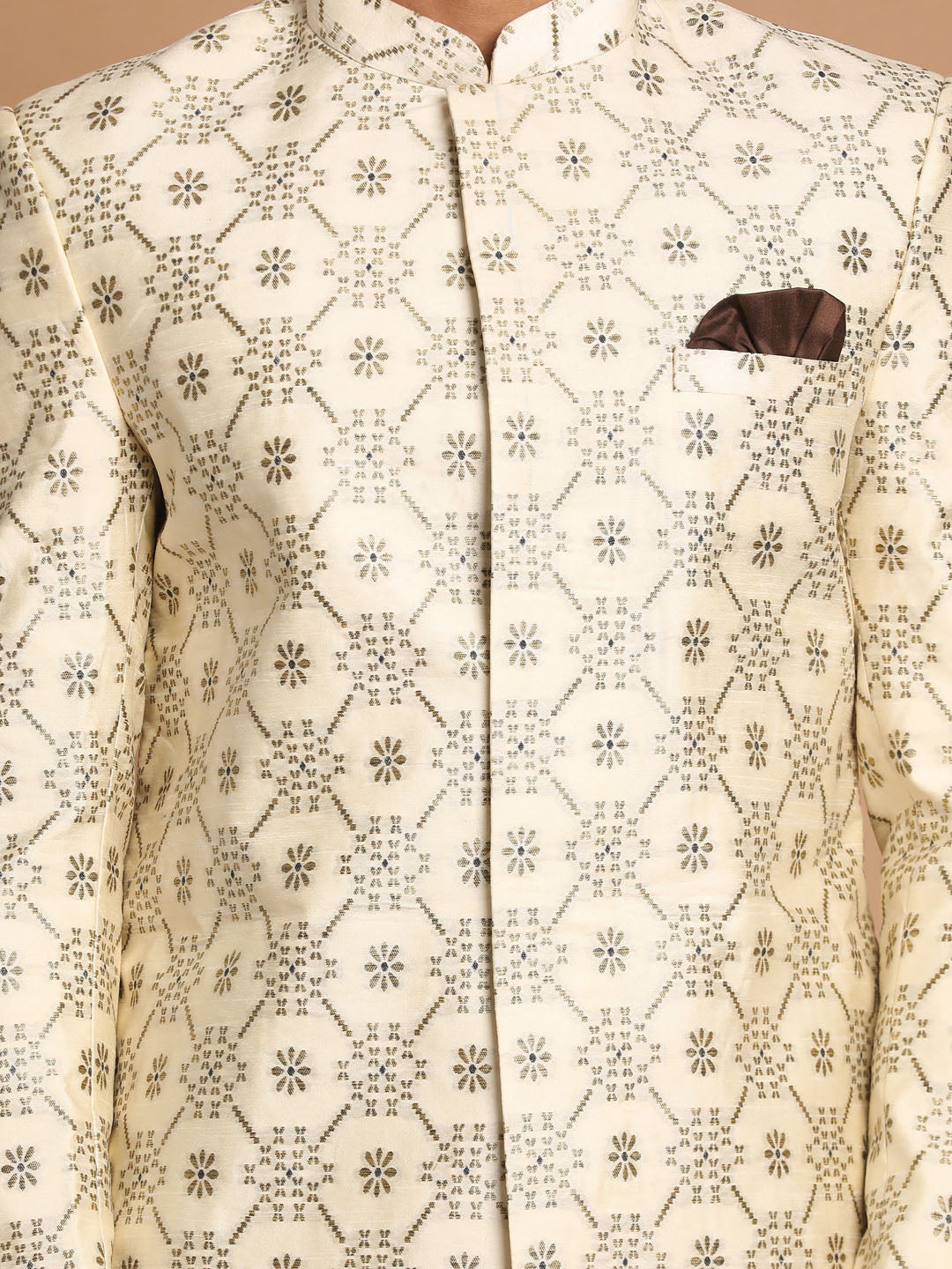 Vastramay Men's Beige Silk Blend Sherwani Only Top - Distacart