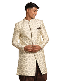 Thumbnail for Vastramay Men's Beige Silk Blend Sherwani Only Top - Distacart
