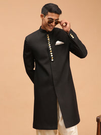 Thumbnail for Vastramay Men's Black Achkan Sherwani Only Top - Distacart