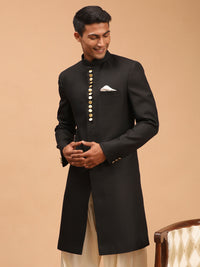 Thumbnail for Vastramay Men's Black Achkan Sherwani Only Top - Distacart