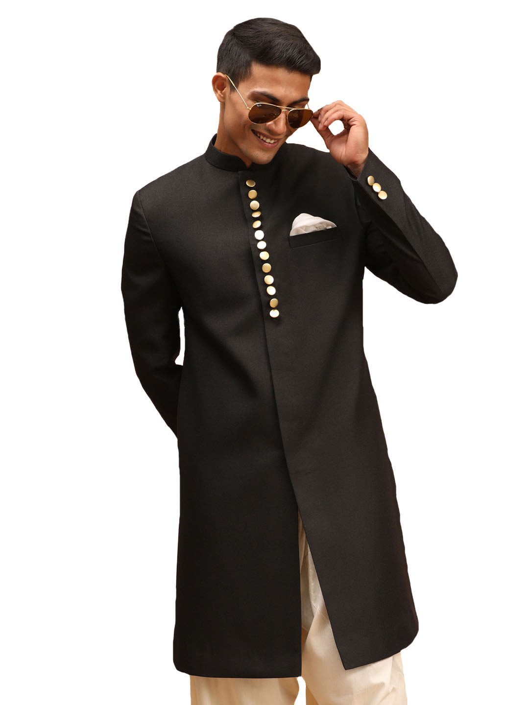 Vastramay Men's Black Achkan Sherwani Only Top - Distacart