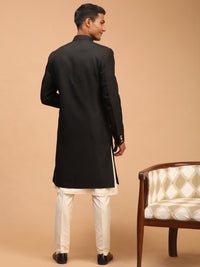 Thumbnail for Vastramay Men's Black And Cream Viscose Sherwani Set - Distacart