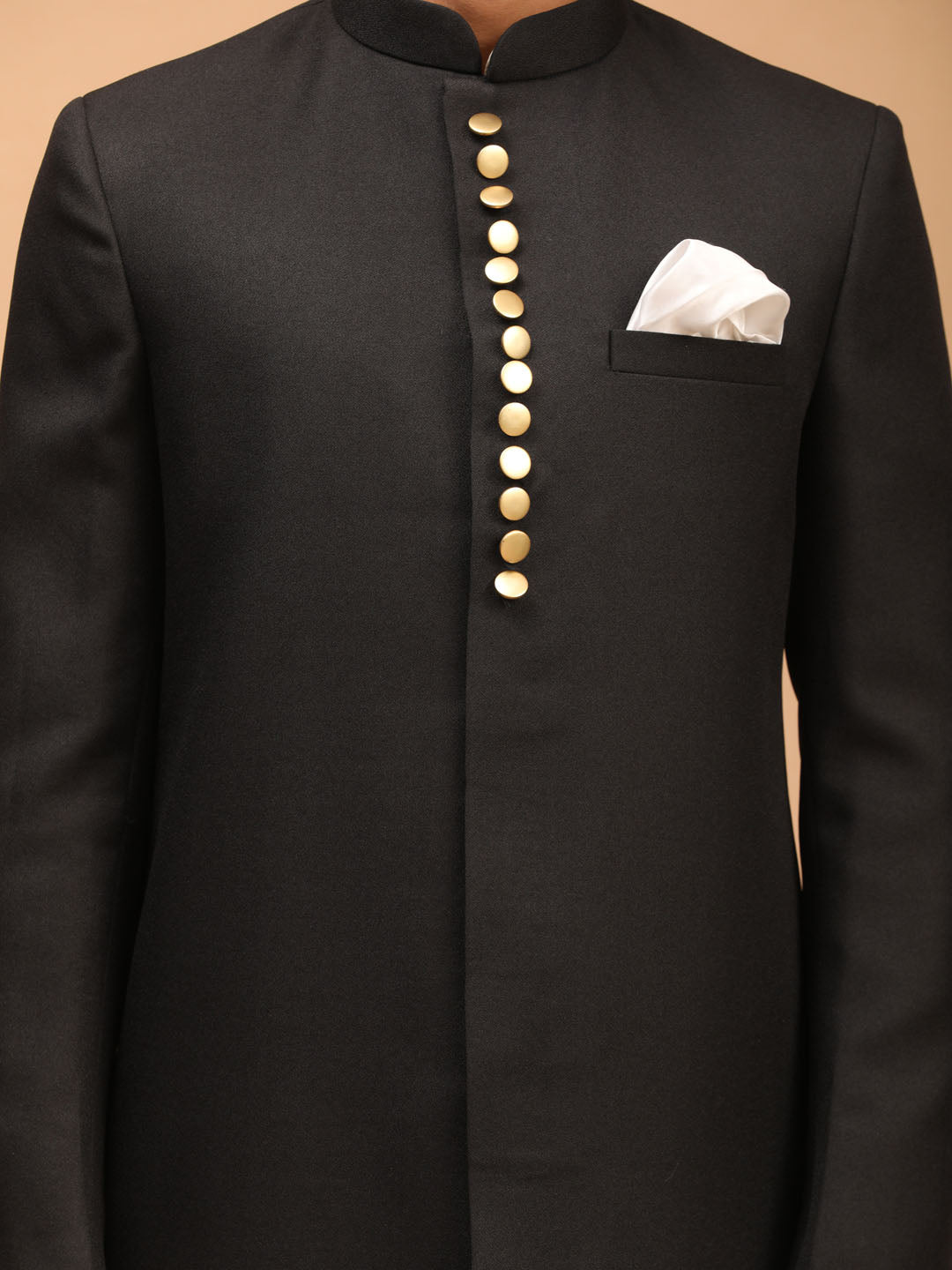 Vastramay Men's Black And Cream Viscose Sherwani Set - Distacart