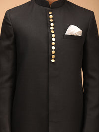Thumbnail for Vastramay Men's Black And Cream Viscose Sherwani Set - Distacart