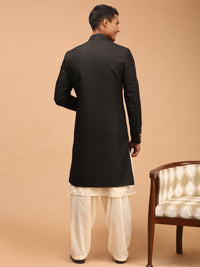 Thumbnail for Vastramay Men's Black And Cream Viscose Sherwani Set - Distacart