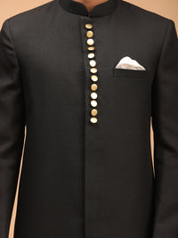 Thumbnail for Vastramay Men's Black And Cream Viscose Sherwani Set - Distacart