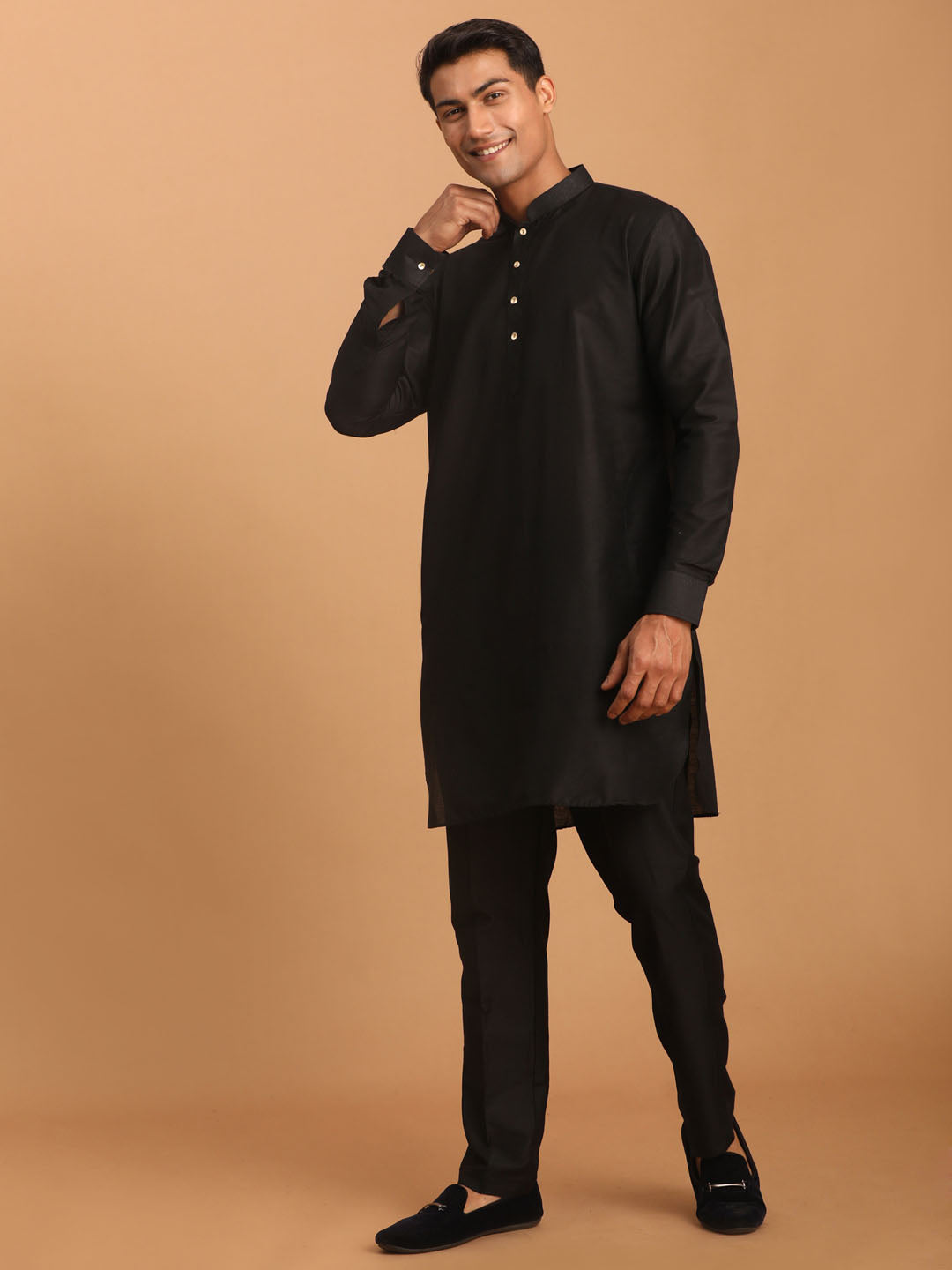 Vastramay Men's Black Viscose Kurta Pyjama Set - Distacart
