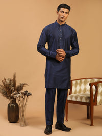 Thumbnail for Vastramay Men's Navy Blue Viscose Kurta Pyjama Set - Distacart