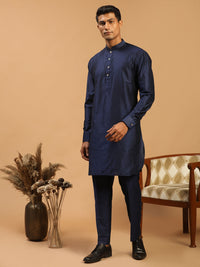 Thumbnail for Vastramay Men's Navy Blue Viscose Kurta Pyjama Set - Distacart