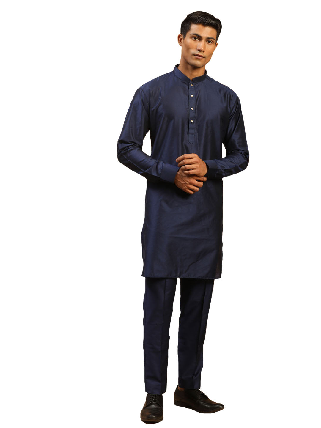 Vastramay Men's Navy Blue Viscose Kurta Pyjama Set - Distacart