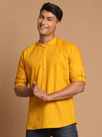 Thumbnail for Vastramay Men's Mustard Cotton Blend Short Kurta - Distacart