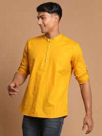 Thumbnail for Vastramay Men's Mustard Cotton Blend Short Kurta - Distacart