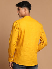 Thumbnail for Vastramay Men's Mustard Cotton Blend Short Kurta - Distacart