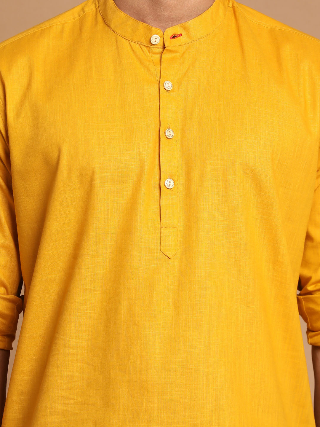 Vastramay Men's Mustard Cotton Blend Short Kurta - Distacart