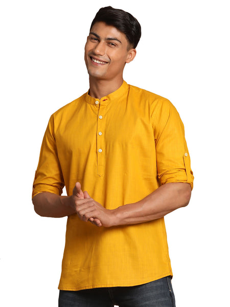 Vastramay Men's Mustard Cotton Blend Short Kurta - Distacart