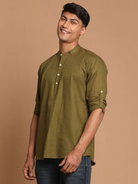Thumbnail for Vastramay Men's Dark Green Cotton Blend Short Kurta - Distacart
