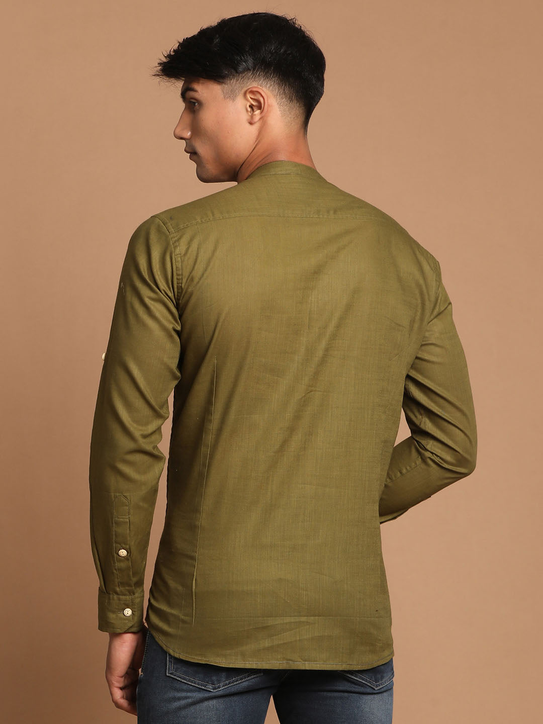 Vastramay Men's Dark Green Cotton Blend Short Kurta - Distacart