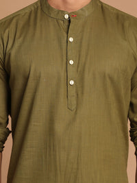 Thumbnail for Vastramay Men's Dark Green Cotton Blend Short Kurta - Distacart