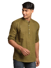Thumbnail for Vastramay Men's Dark Green Cotton Blend Short Kurta - Distacart