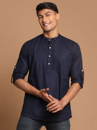 Thumbnail for Vastramay Men's Navy Blue Cotton Blend Short Kurta - Distacart