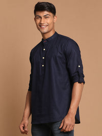 Thumbnail for Vastramay Men's Navy Blue Cotton Blend Short Kurta - Distacart