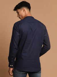 Thumbnail for Vastramay Men's Navy Blue Cotton Blend Short Kurta - Distacart
