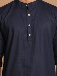 Thumbnail for Vastramay Men's Navy Blue Cotton Blend Short Kurta - Distacart