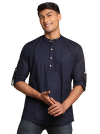 Thumbnail for Vastramay Men's Navy Blue Cotton Blend Short Kurta - Distacart