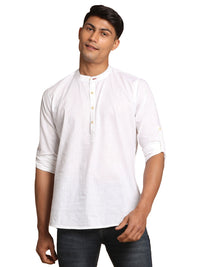 Thumbnail for Vastramay Men's White Cotton Blend Short Kurta - Distacart