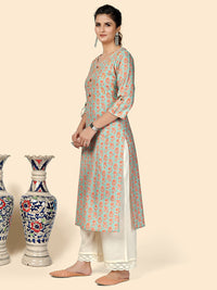 Thumbnail for NOZ2TOZ Women's Printed Straight Cotton See Green Stitched Kurta - Distacart